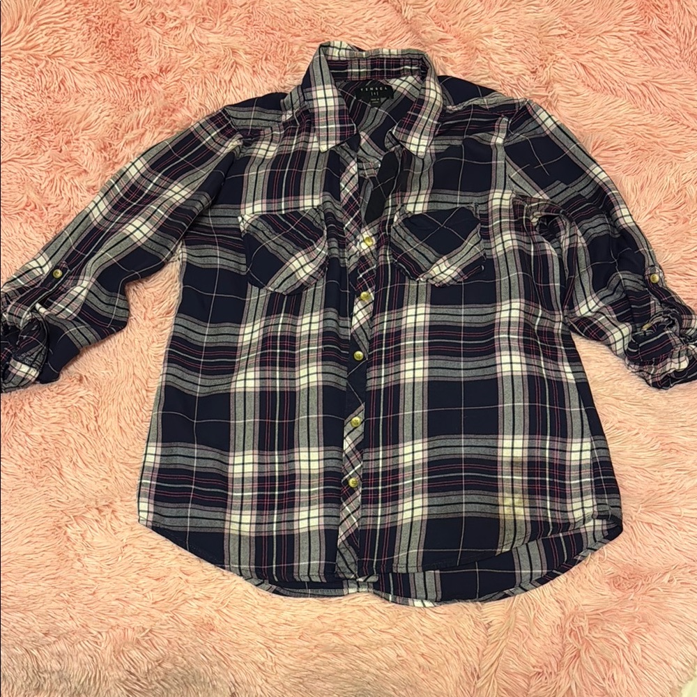 Tinsel Plaid Button-Up Shirt sz Sm